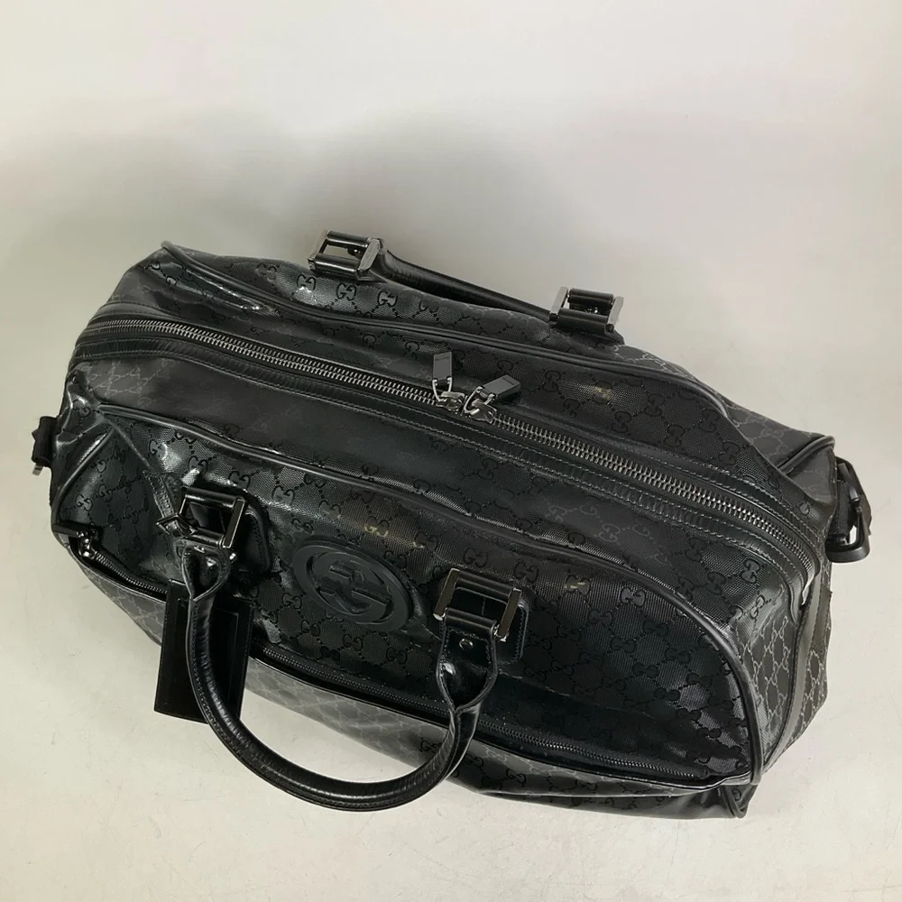 Gucci Imprime GG Logo Black Coated Canvas Large Duffle Bag